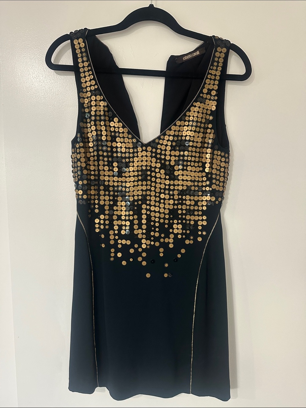 Roberto Cavalli Black Mini Dress with Gold Sequin Bodice